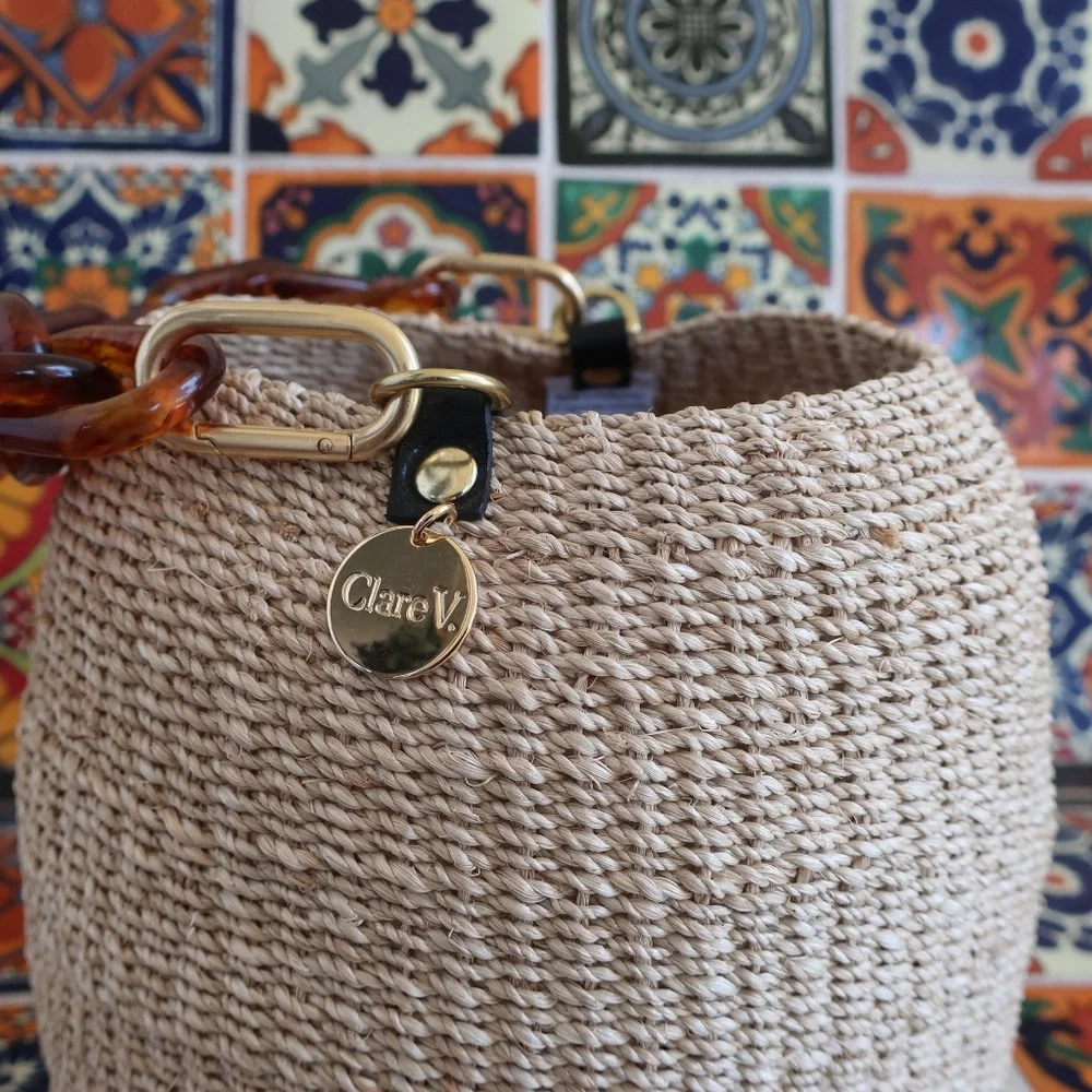 Clare V. Pot de Miel in Cream w/Tortoise Resin Top Handle - Picture 3 of 13